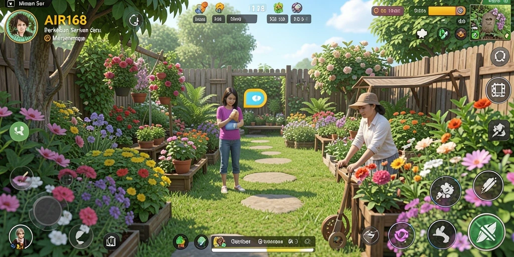Tampilan utama gameplay AIR168 yang menarik dalam berkebun.