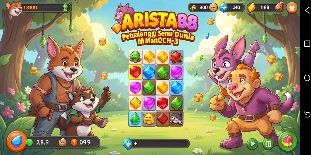 Screenshot gameplay ARISTA88 menunjukkan aksi mencocokkan objek yang menarik.