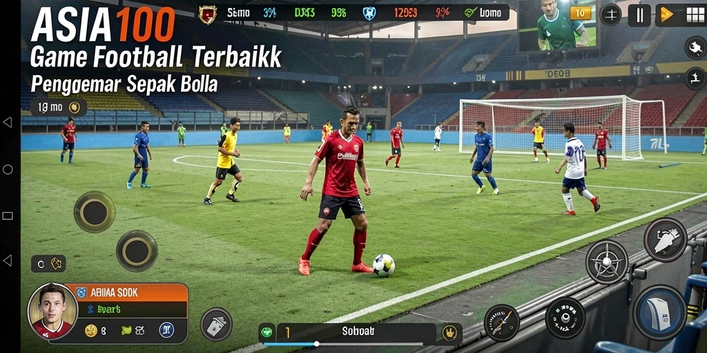 Tampilan gameplay ASIA100 dengan aksi sepak bola yang mendebarkan.