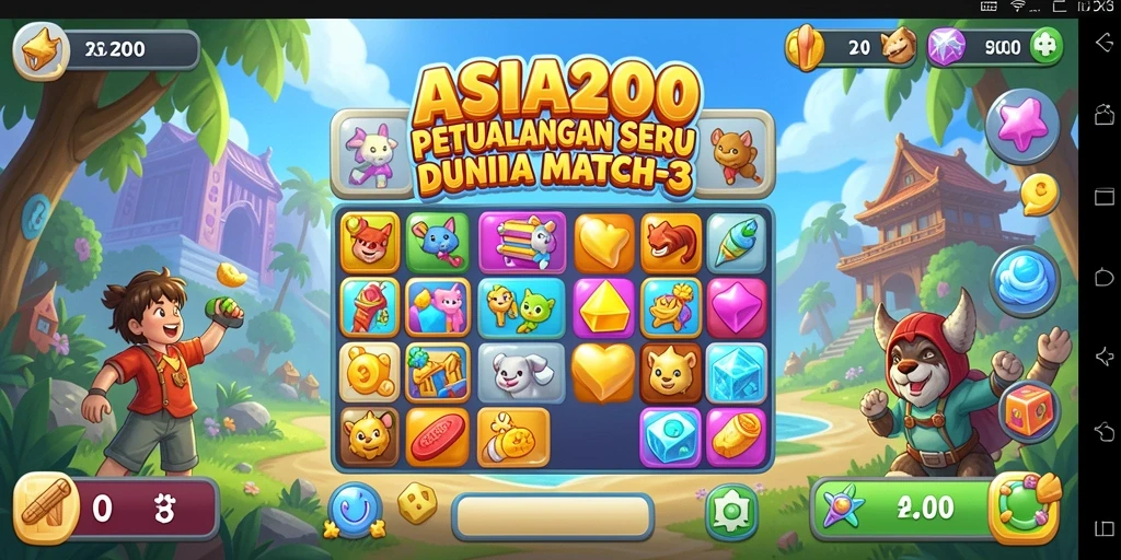 Tampilan gameplay seru dalam ASIA200, menantang dan penuh warna.