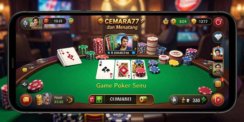 Screenshot CEMARA77 menampilkan gameplay Poker yang seru dan interaktif.