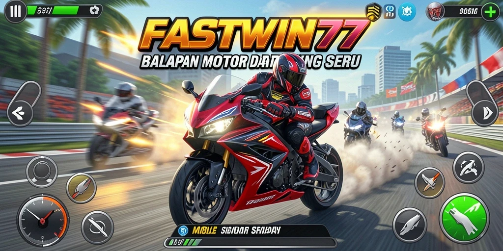 Tampilan gameplay yang dinamis dan seru dari balapan motor FASTWIN77.