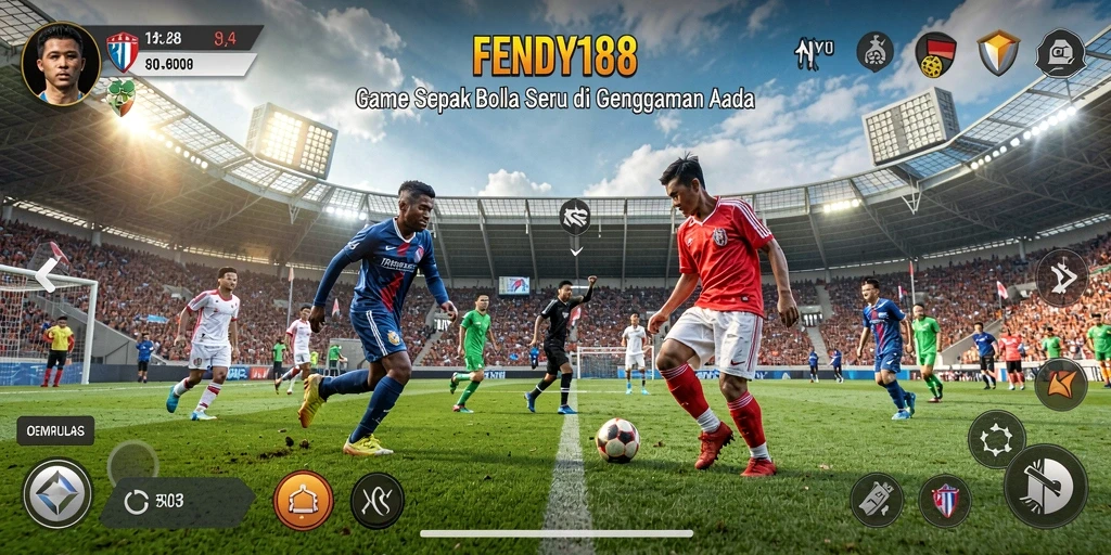Tampilan gameplay menarik dari FENDY188 dengan aksi sepak bola yang seru.
