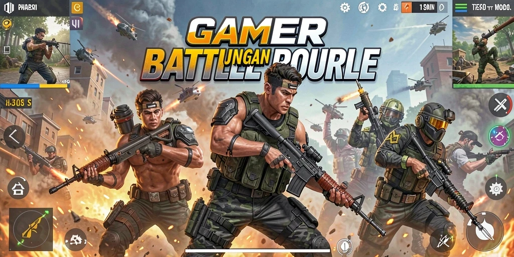 Tampilan gameplay <strong>GAMERP</strong> dalam pertarungan Battle Royale yang mendebarkan.