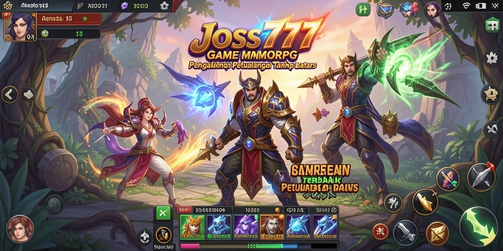 Tampilan gameplay JOSS777 dalam setting petualangan MMORPG yang mendebarkan.