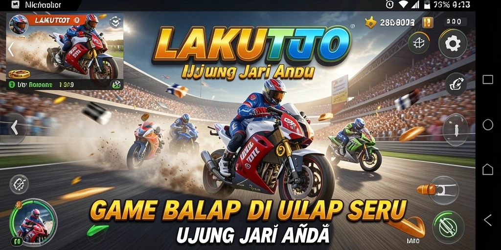 Tampilan gameplay seru di LAKUTOTO dengan kebut-kebutan yang mendebarkan.