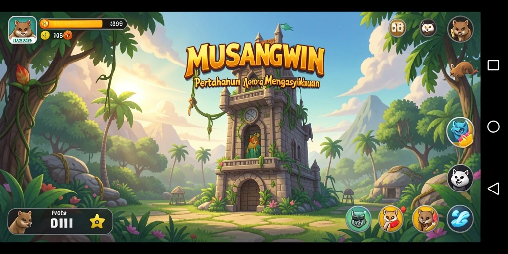 Screenshot utama MUSANGWIN menampilkan aksi Tower Defense yang mendebarkan.