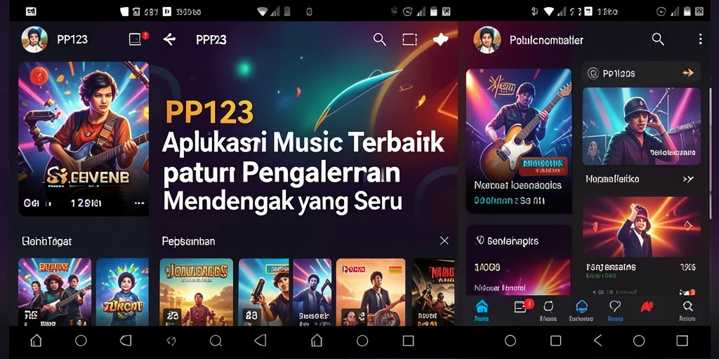 Screenshot PP123 menunjukkan antarmuka menarik dan gameplay interaktif musik.