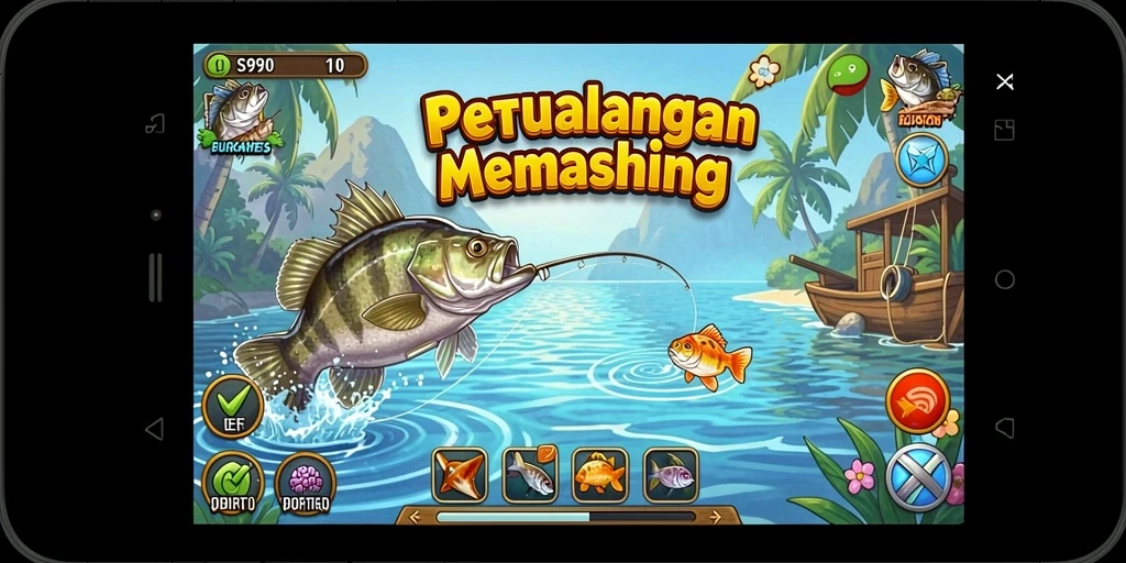 Tampilan gameplay S80 saat menangkap ikan yang menantang.