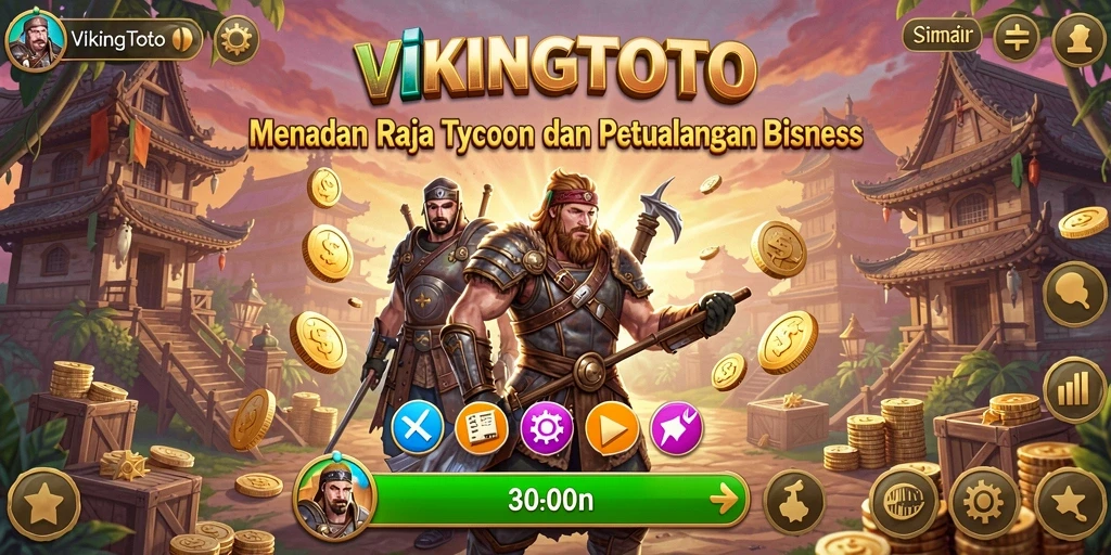 Screenshot gameplay VIKINGTOTO menunjukkan aksi seru dan strategi dominasi bisnis.