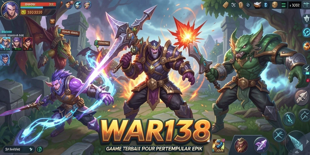 Screenshot gameplay WAR138 dengan karakter epik dalam pertempuran MOBA.
