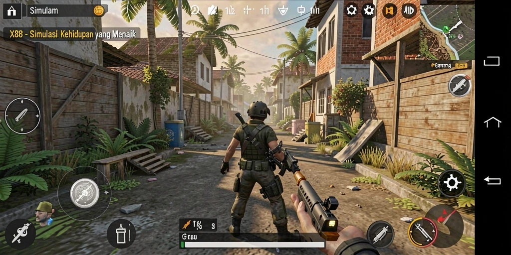 Tangkapan layar gameplay X88 menampilkan suasana simulasi kehidupan yang interaktif.